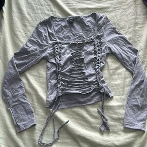 Gray long sleeve ripped//holes top